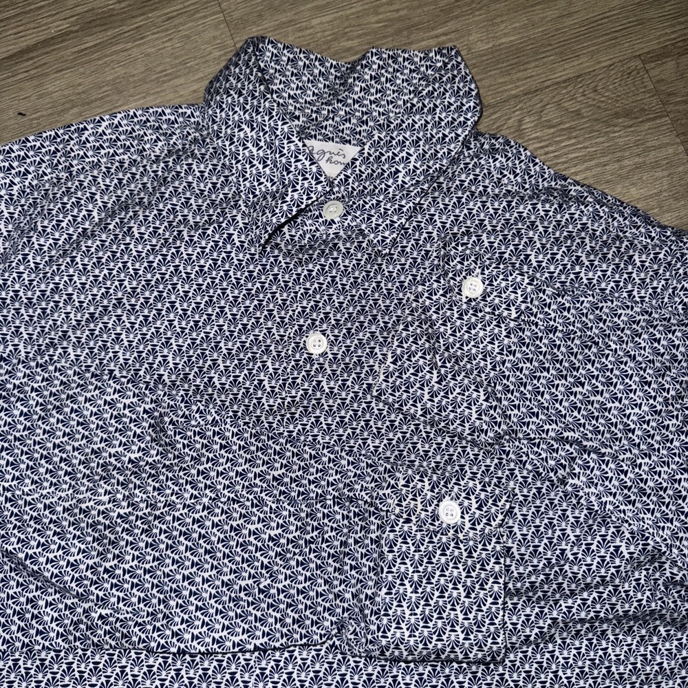 AGNES B HOMME Paris Mens Geo Pattern 38 Button Up 100% Cotton Shirt France